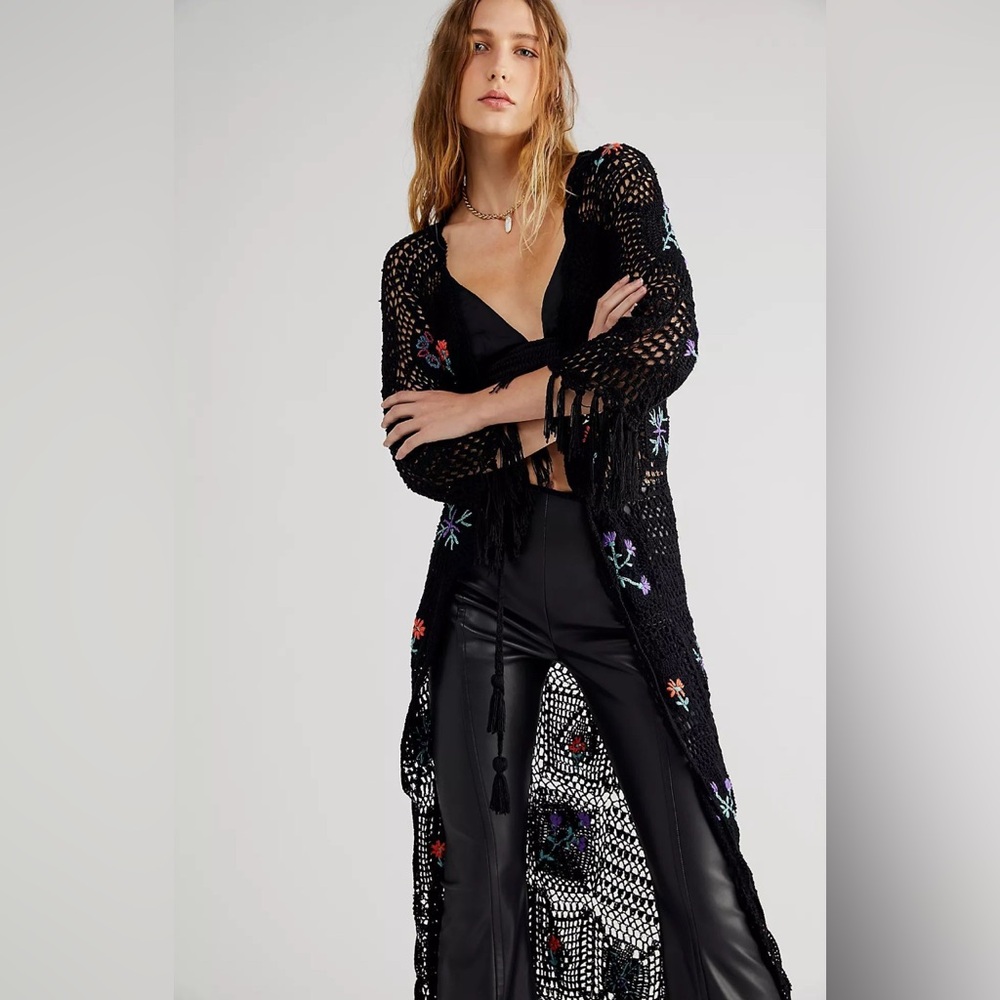 Free People X Flook Hand Crocheted hydrangea Kimono